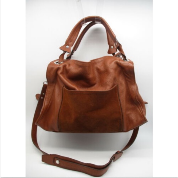 SANDRO brown pebbled leather suede detail bag - Picture 1 of 8